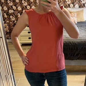 LOFT Sleeveless Ruffle Coral Blouse